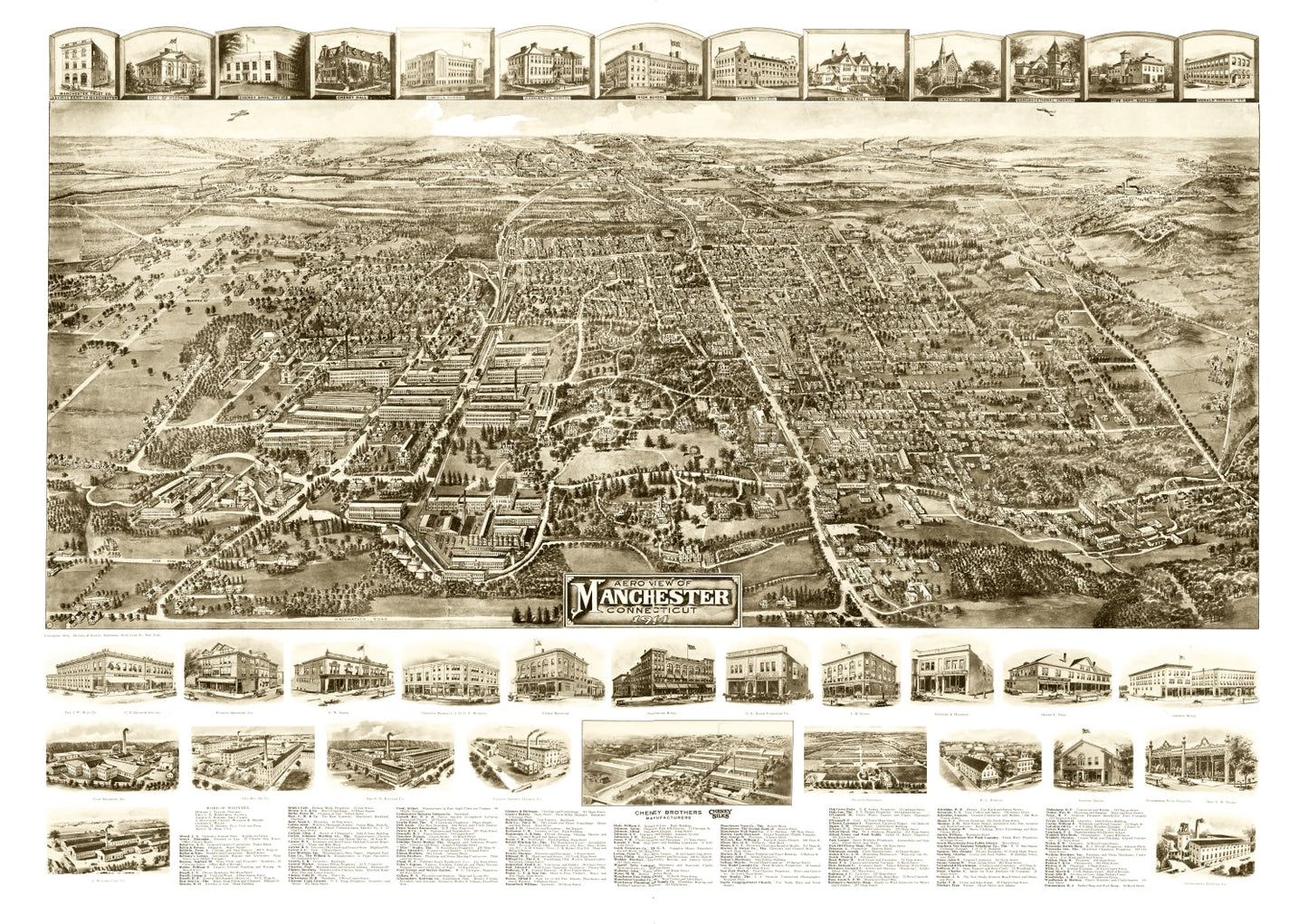 Vintage Map of Manchester, Connecticut, 1914