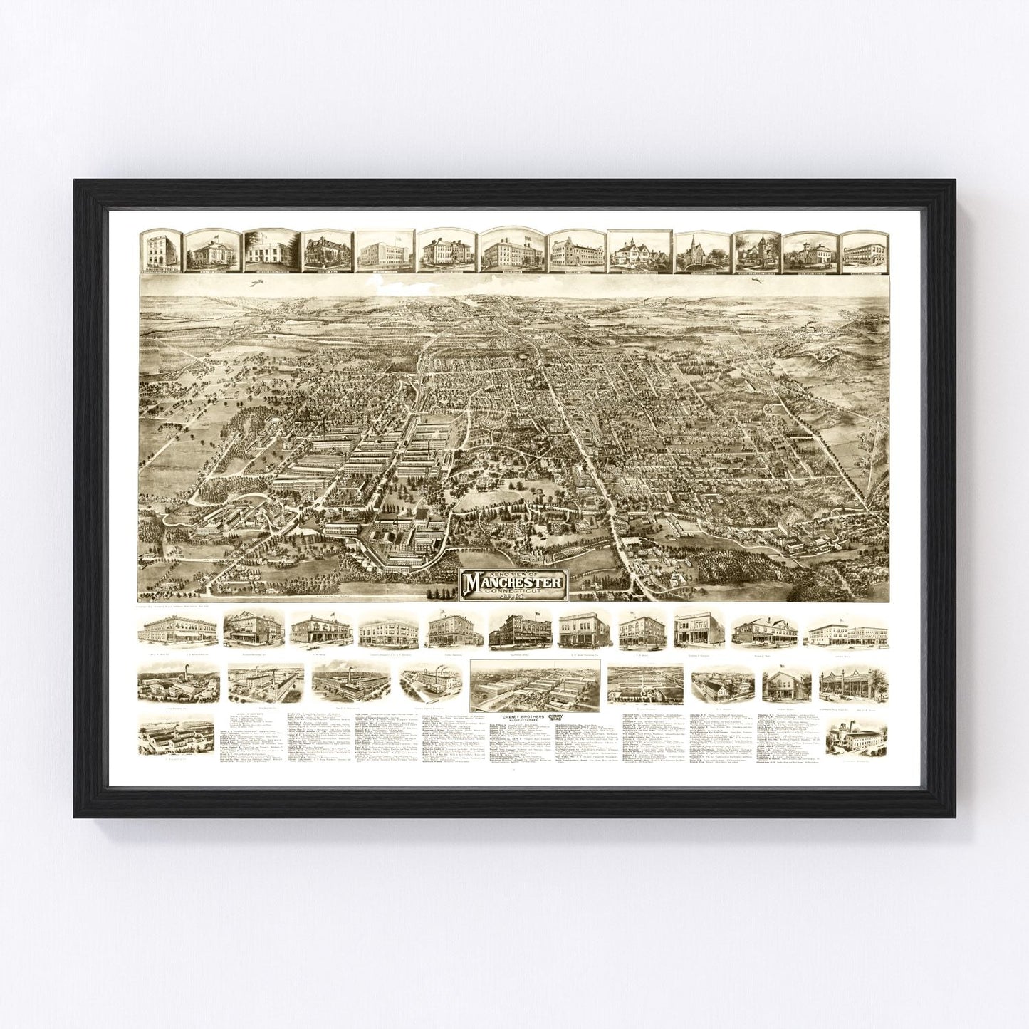Vintage map of Manchester, Connecticut, 1914