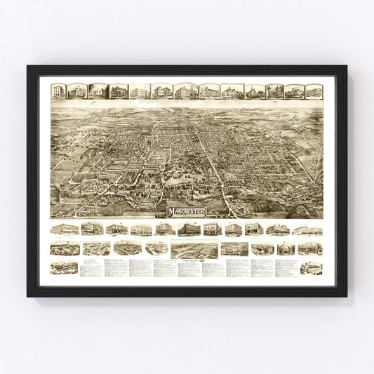Vintage map of Manchester, Connecticut, 1914
