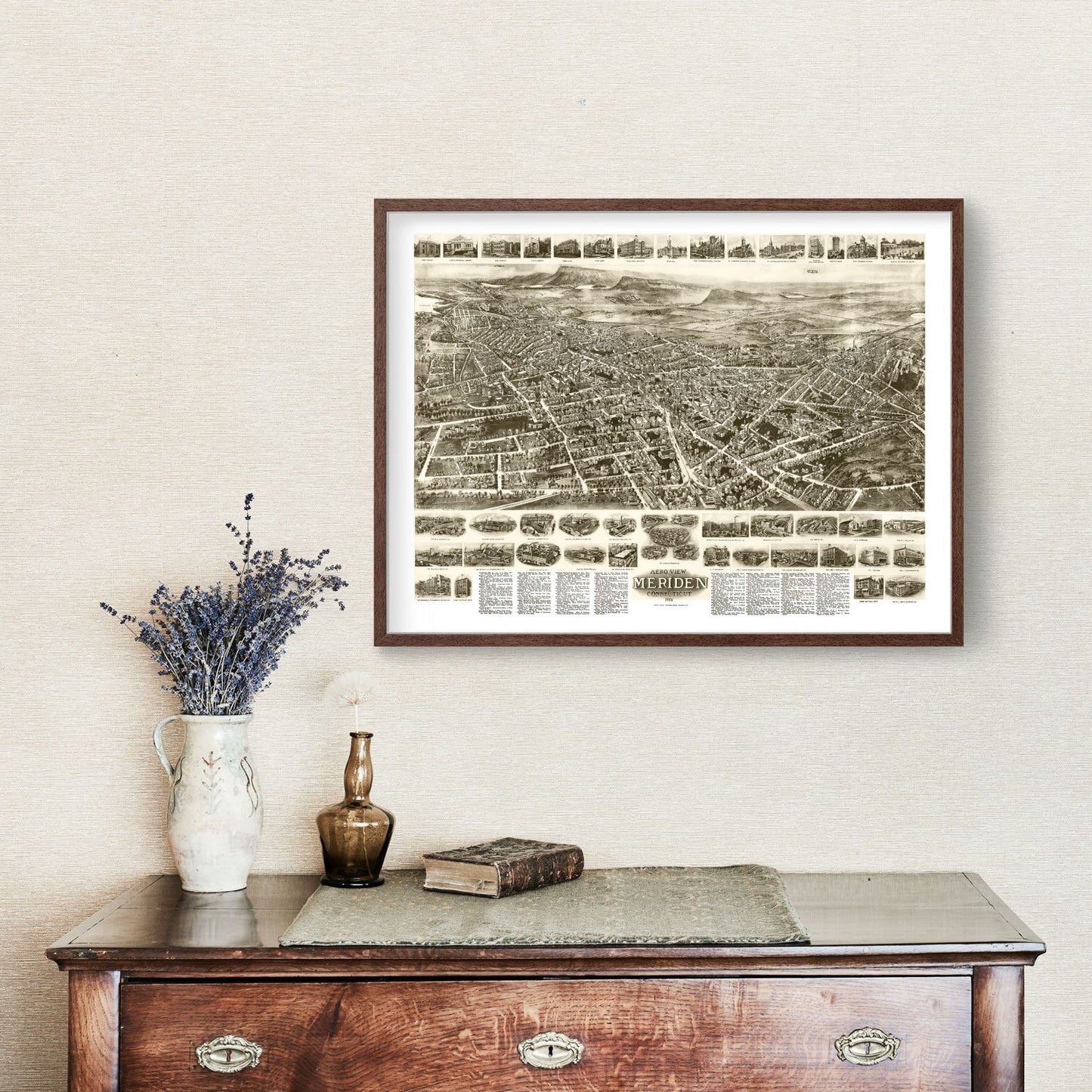 Vintage Map of Meriden, Connecticut, 1918