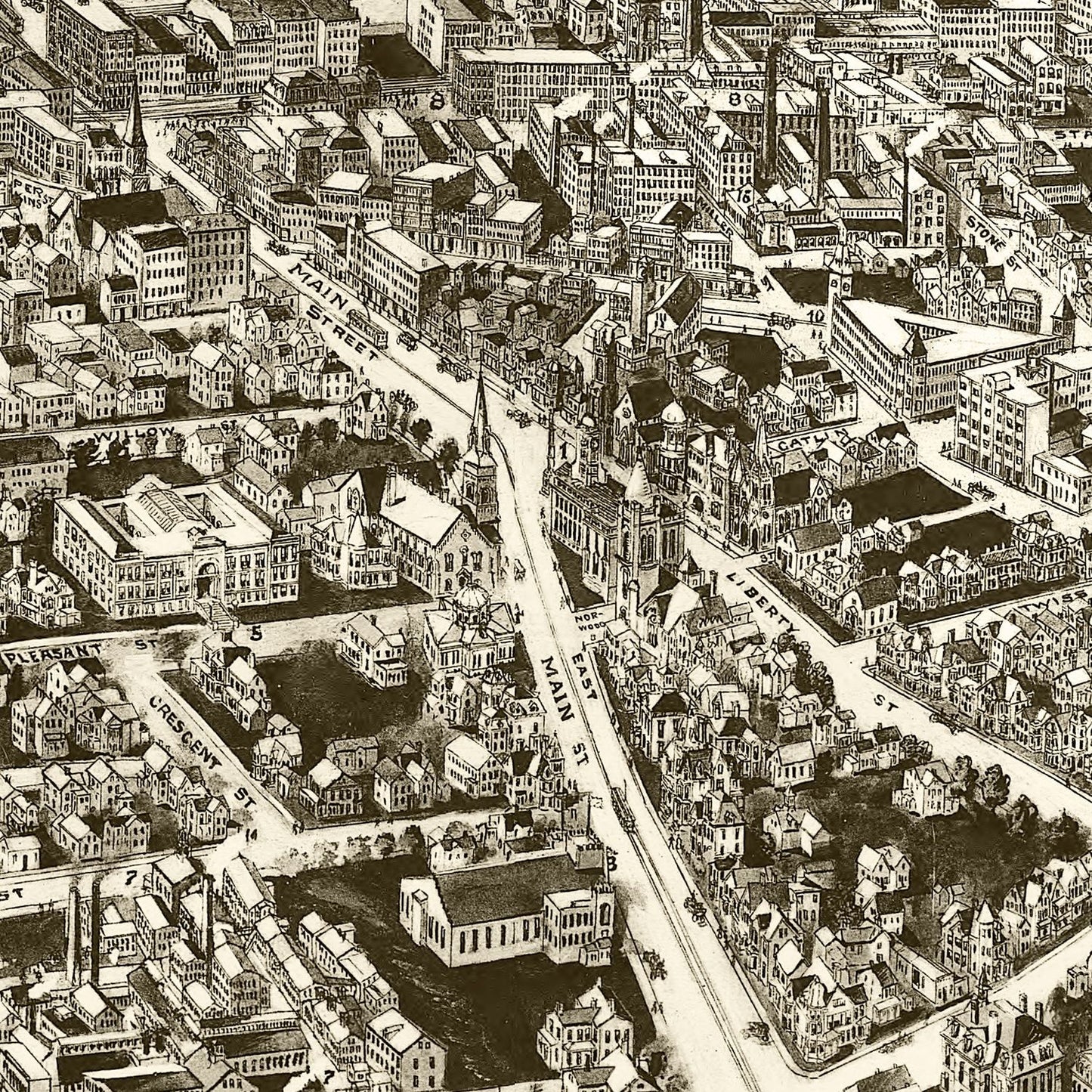 Vintage Map of Meriden, Connecticut, 1918