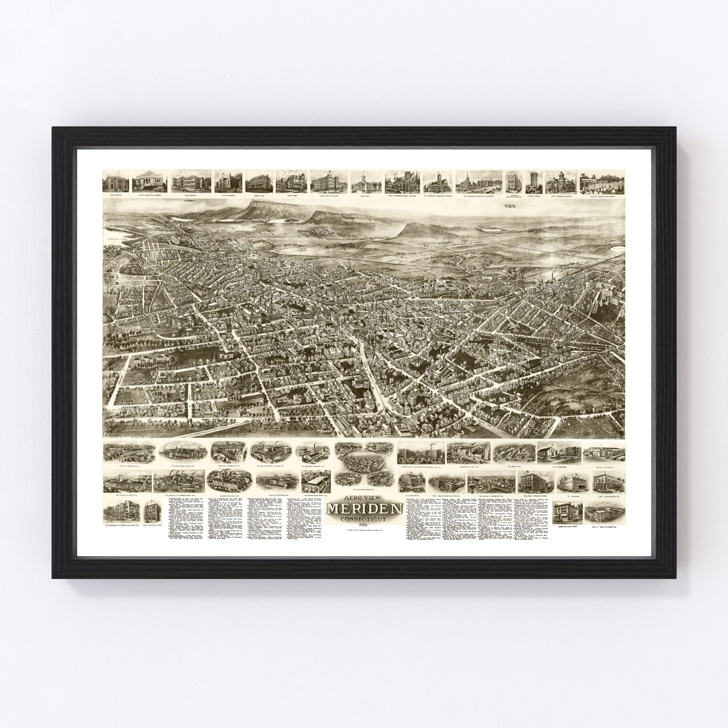 Vintage map of Meriden, Connecticut, 1918