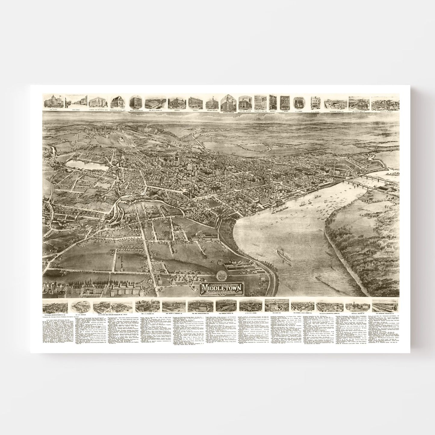 Vintage Map of Middletown, Connecticut, 1915