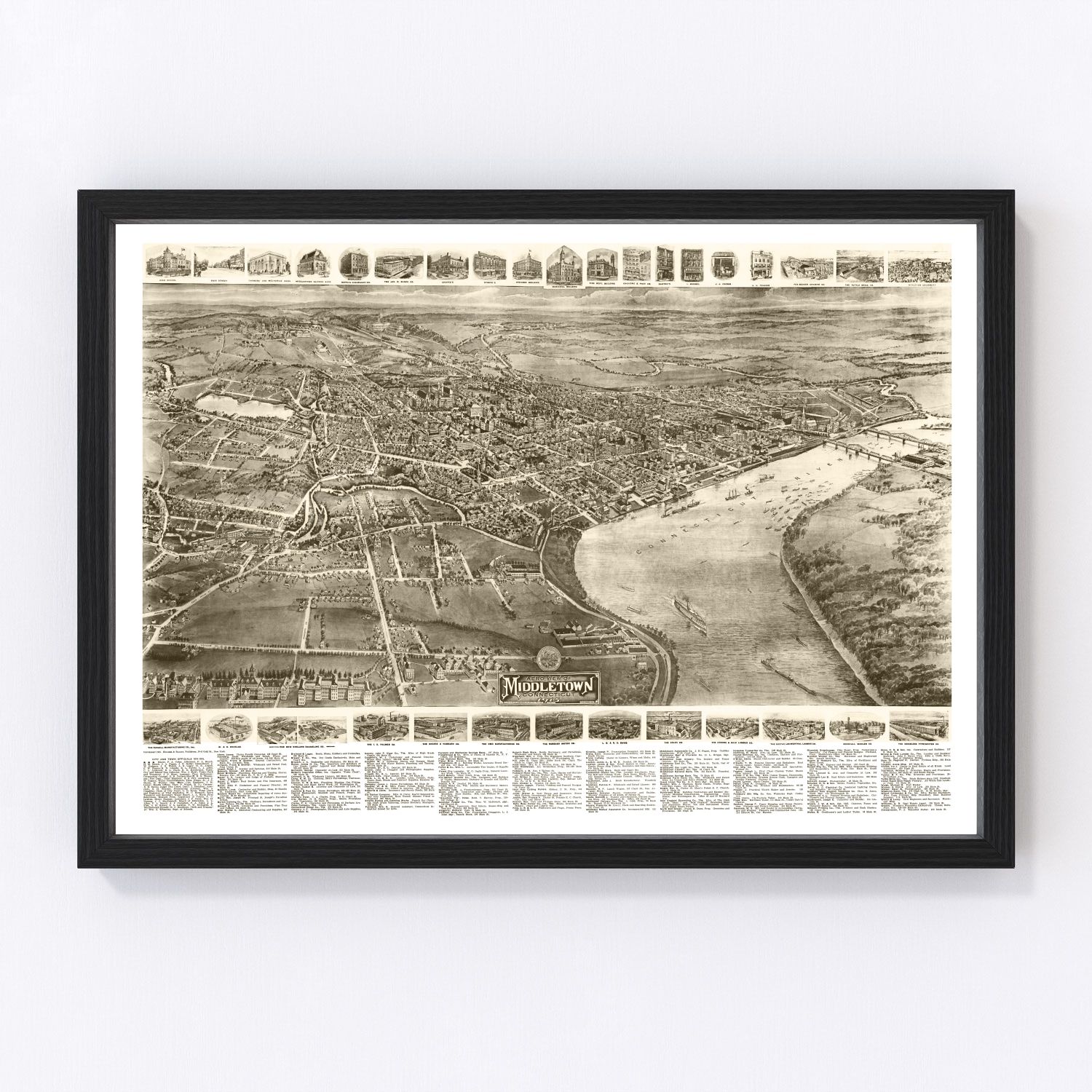 vintage map of Middletown, Connecticut, 1915