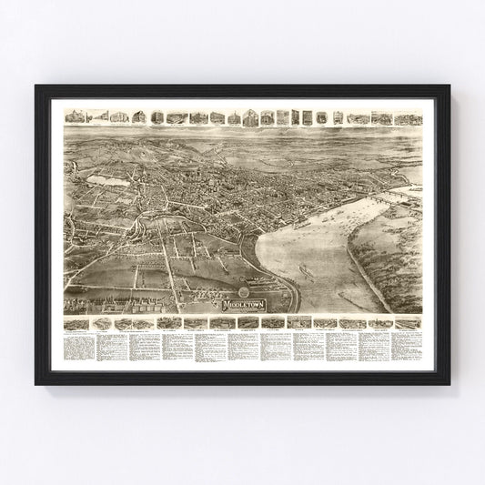 vintage map of Middletown, Connecticut, 1915