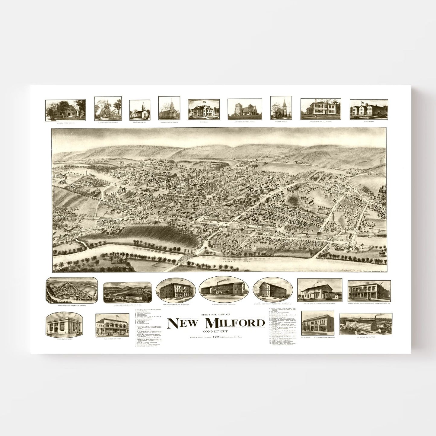 Vintage Map of New Milford, Connecticut, 1906