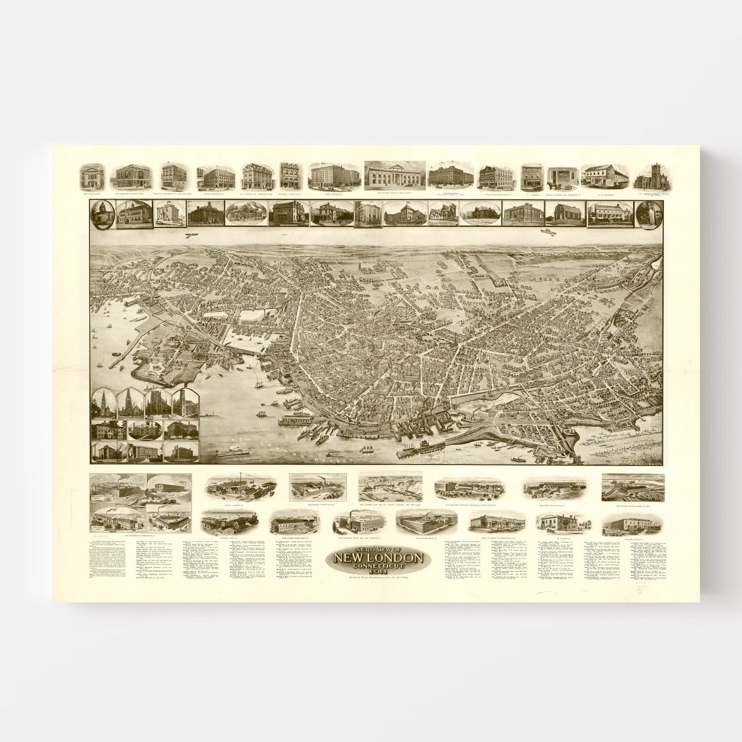 Vintage Map of New London, Connecticut, 1911