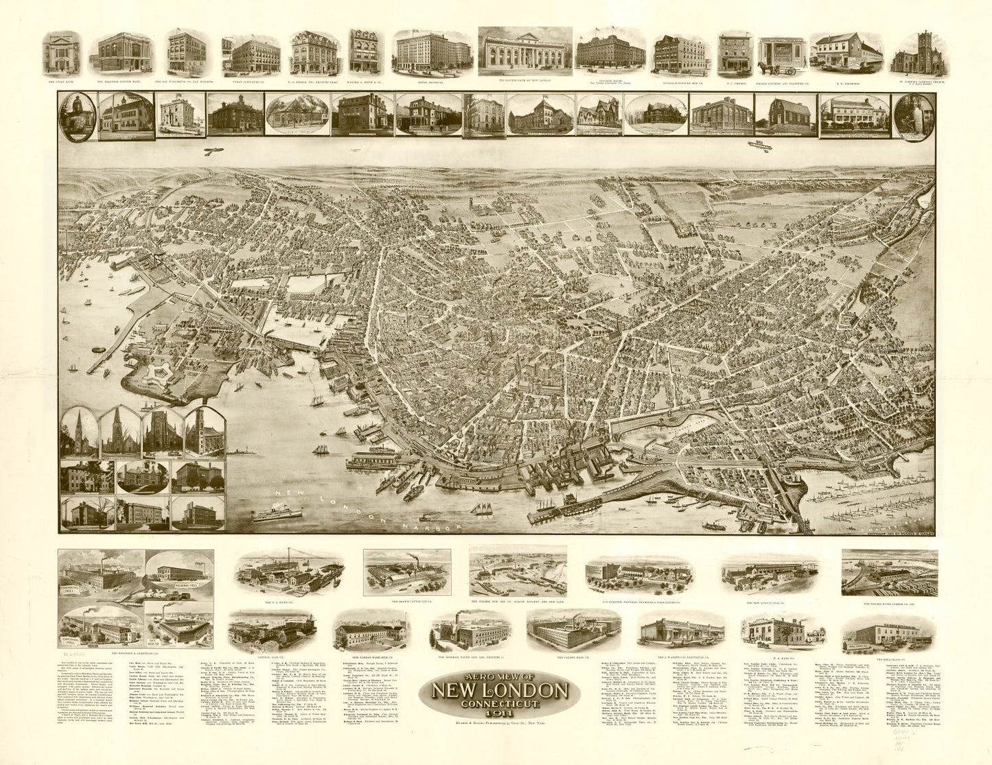 Vintage Map of New London, Connecticut, 1911