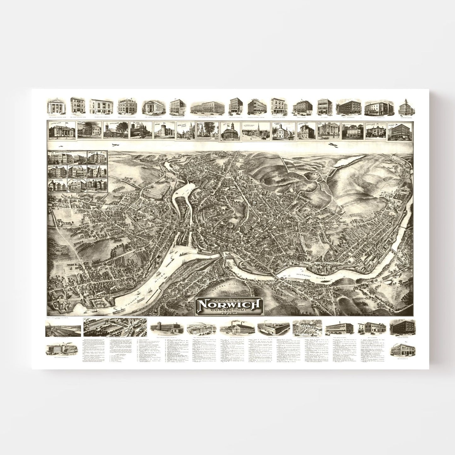 Vintage Map of Norwich, Connecticut, 1912