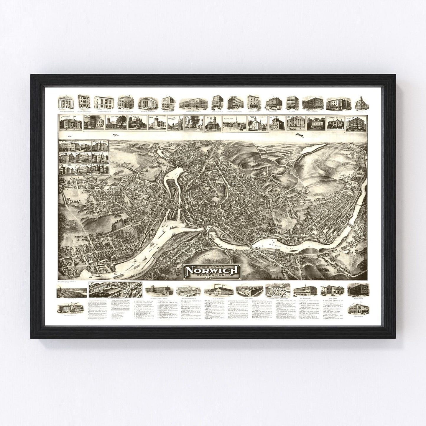 vintage map of Norwich, Connecticut, 1912