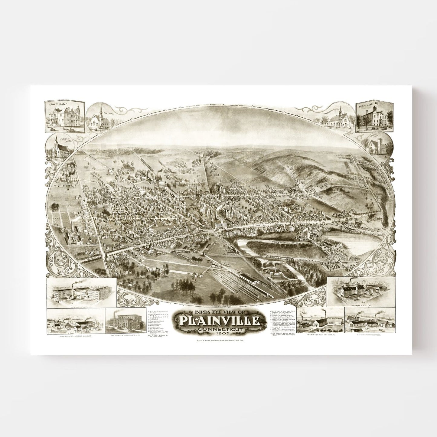 Vintage Map of Plainville, Connecticut, 1907