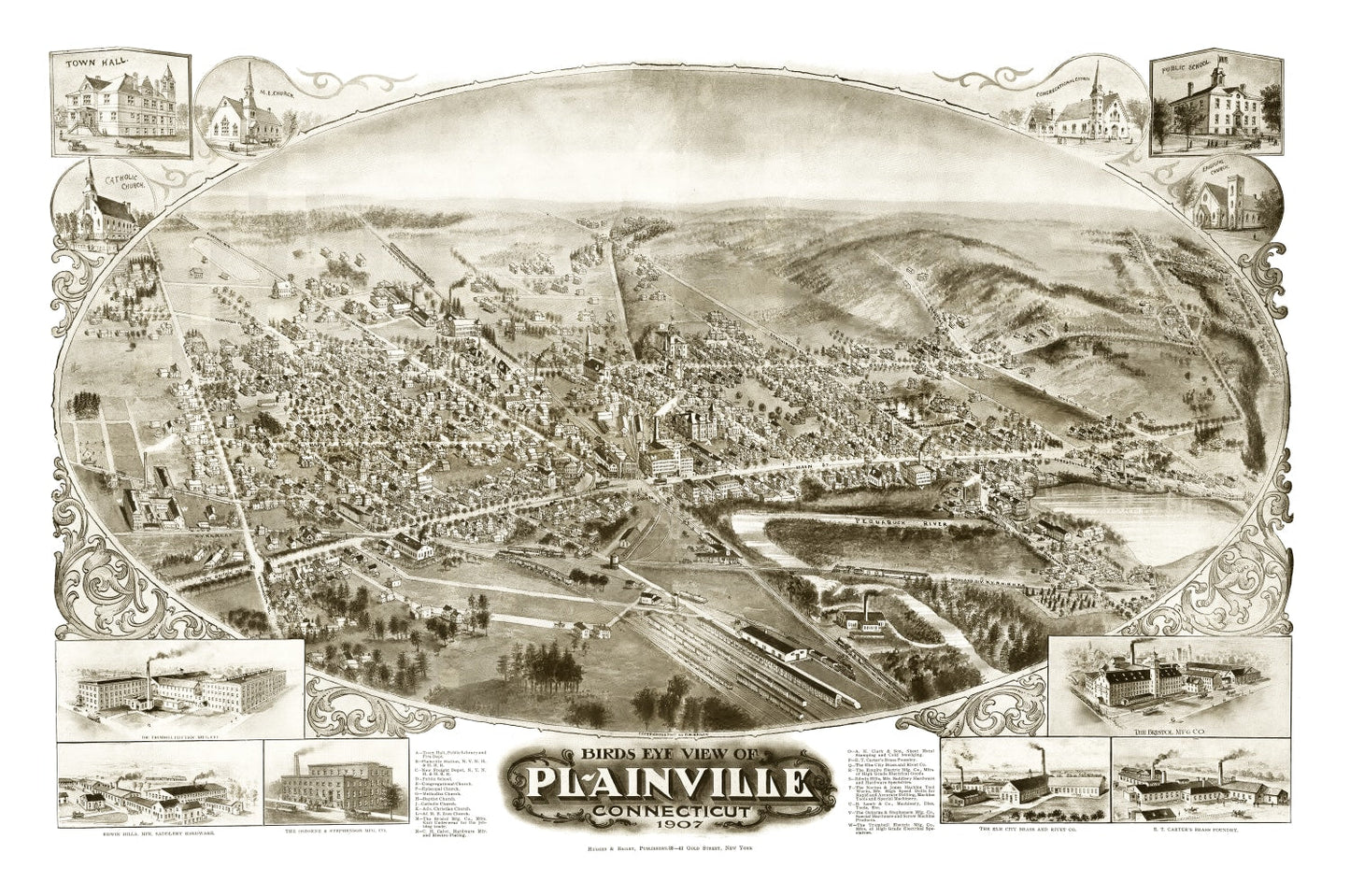 Vintage Map of Plainville, Connecticut, 1907