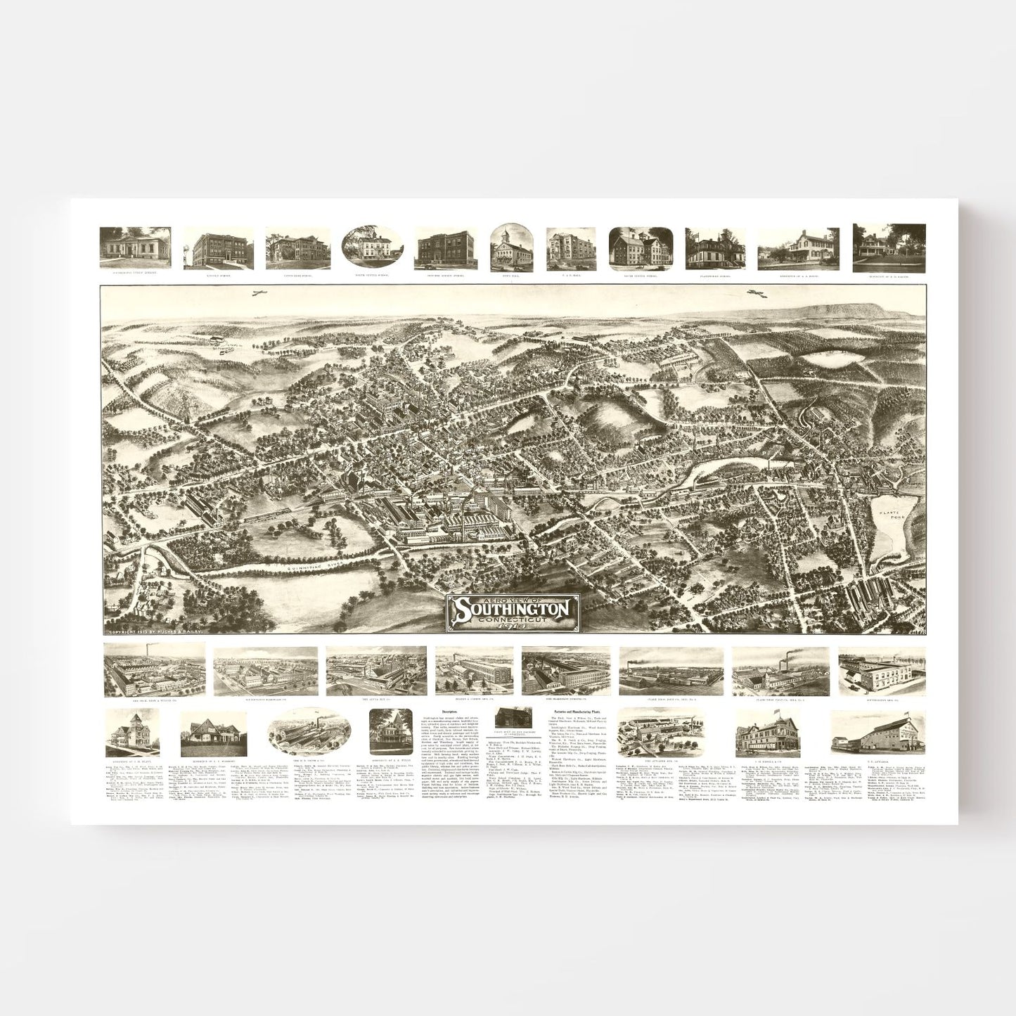 Vintage Map of Southington, Connecticut, 1914