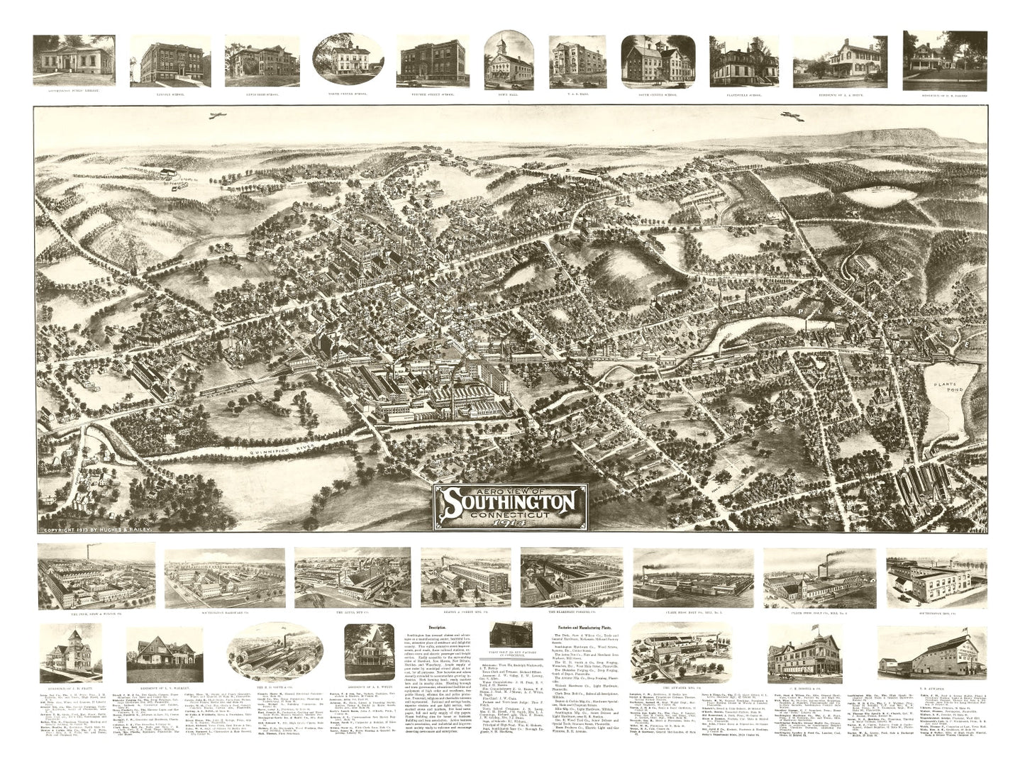 Vintage Map of Southington, Connecticut, 1914