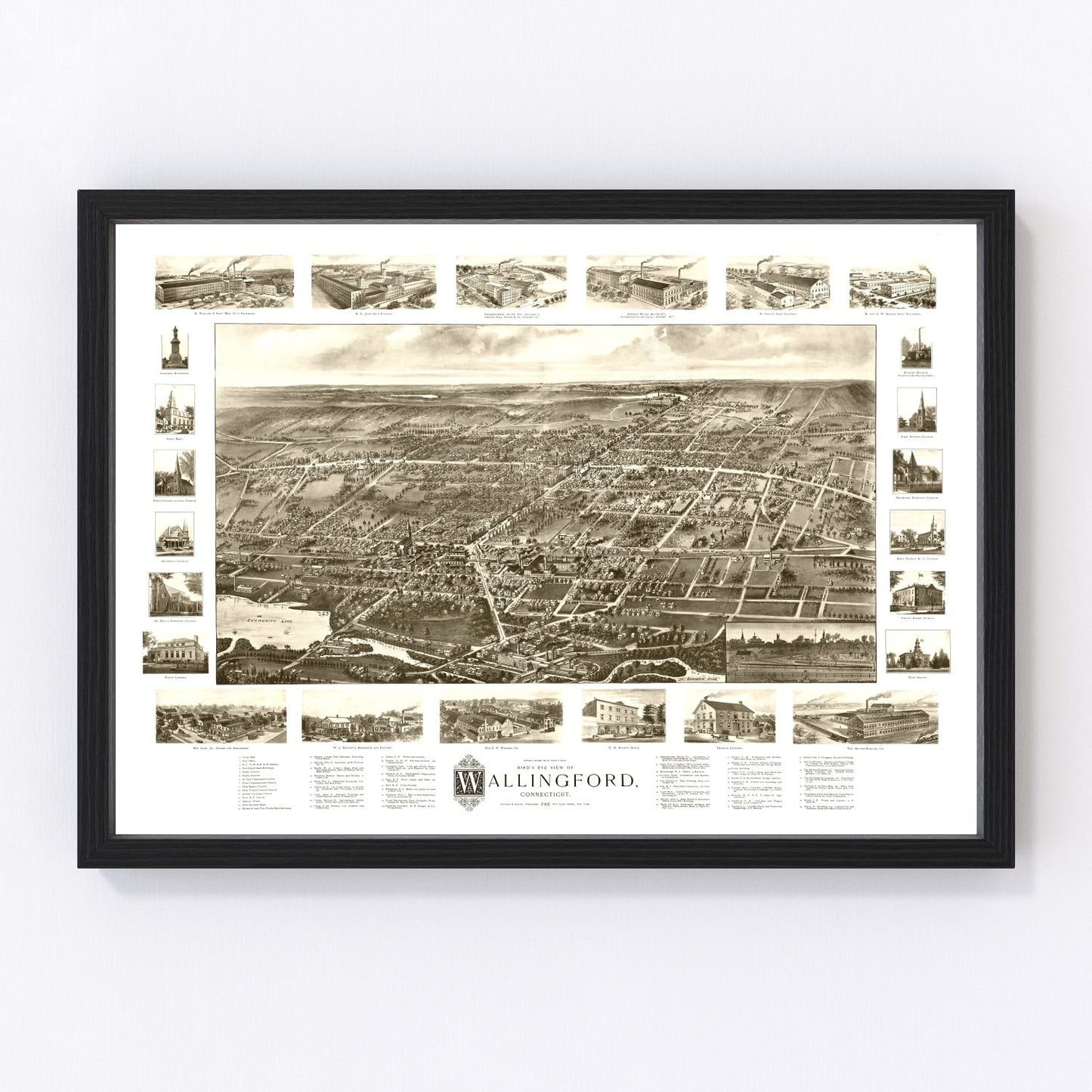 Vintage map of Wallingford, Connecticut, 1905, New Haven County