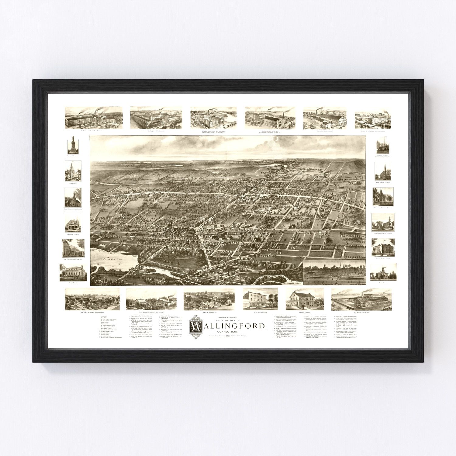 Vintage map of Wallingford, Connecticut, 1905, New Haven County