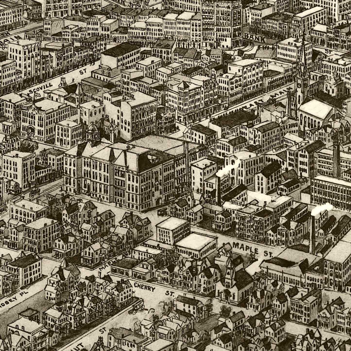 Vintage Map of Waterbury, Connecticut 1917