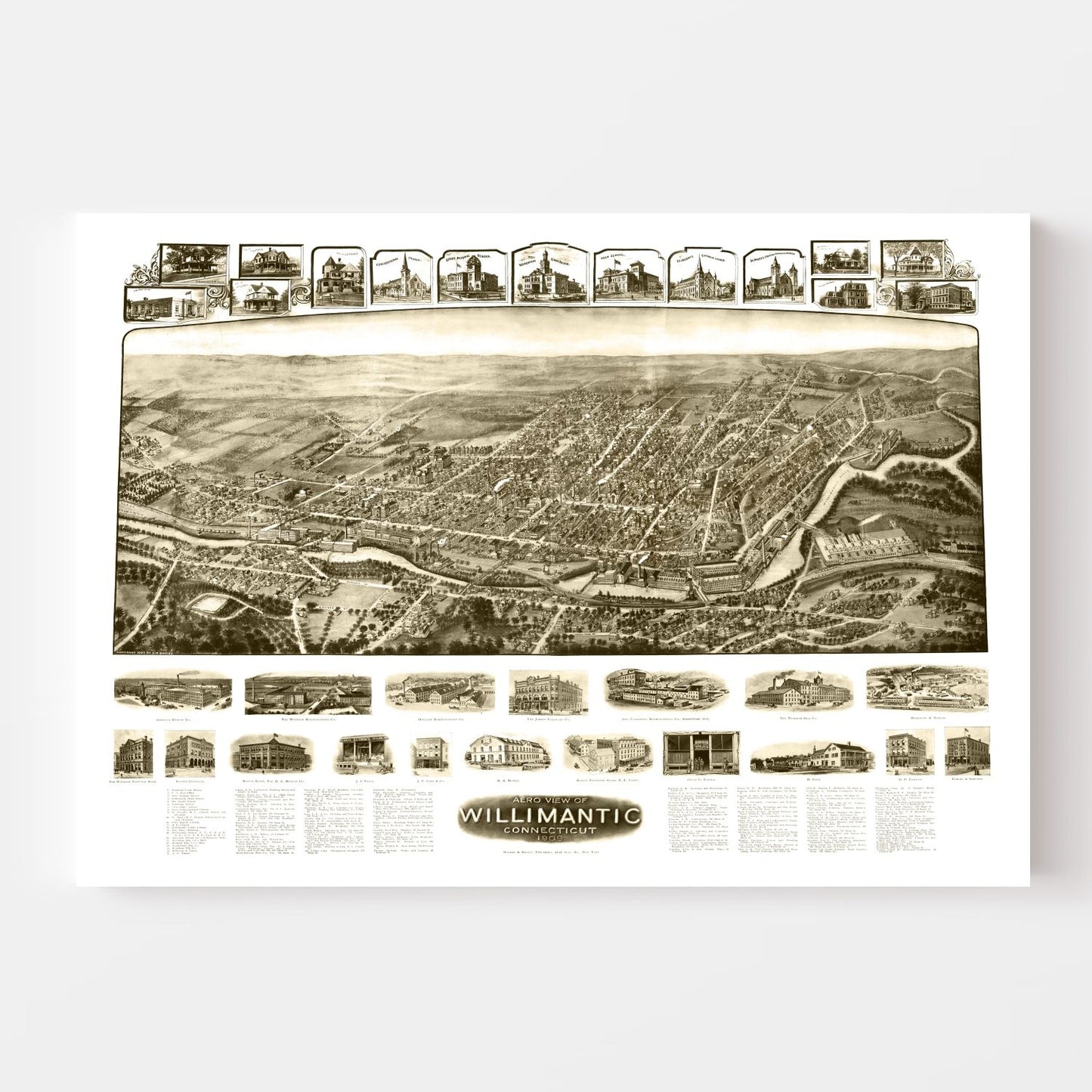 Vintage Map of Willimantic, Connecticut, 1909