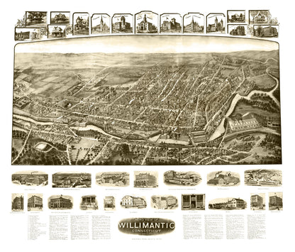 Vintage Map of Willimantic, Connecticut, 1909