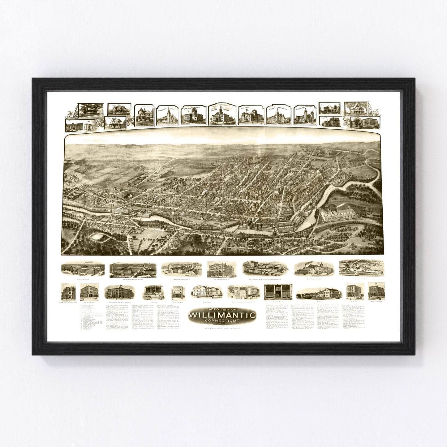 Vintage map of Willimantic, Connecticut, 1909, Windham County restored