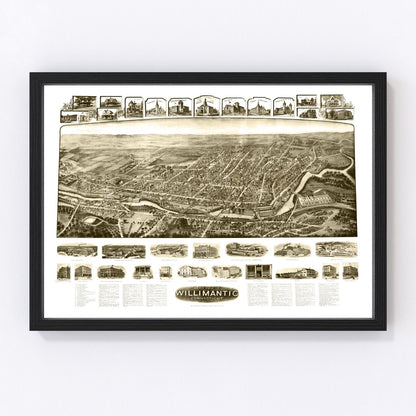 Vintage map of Willimantic, Connecticut, 1909, Windham County restored