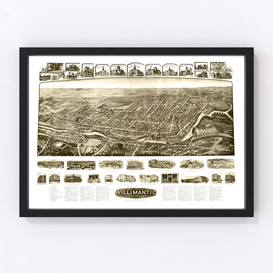 Vintage map of Willimantic, Connecticut, 1909, Windham County restored