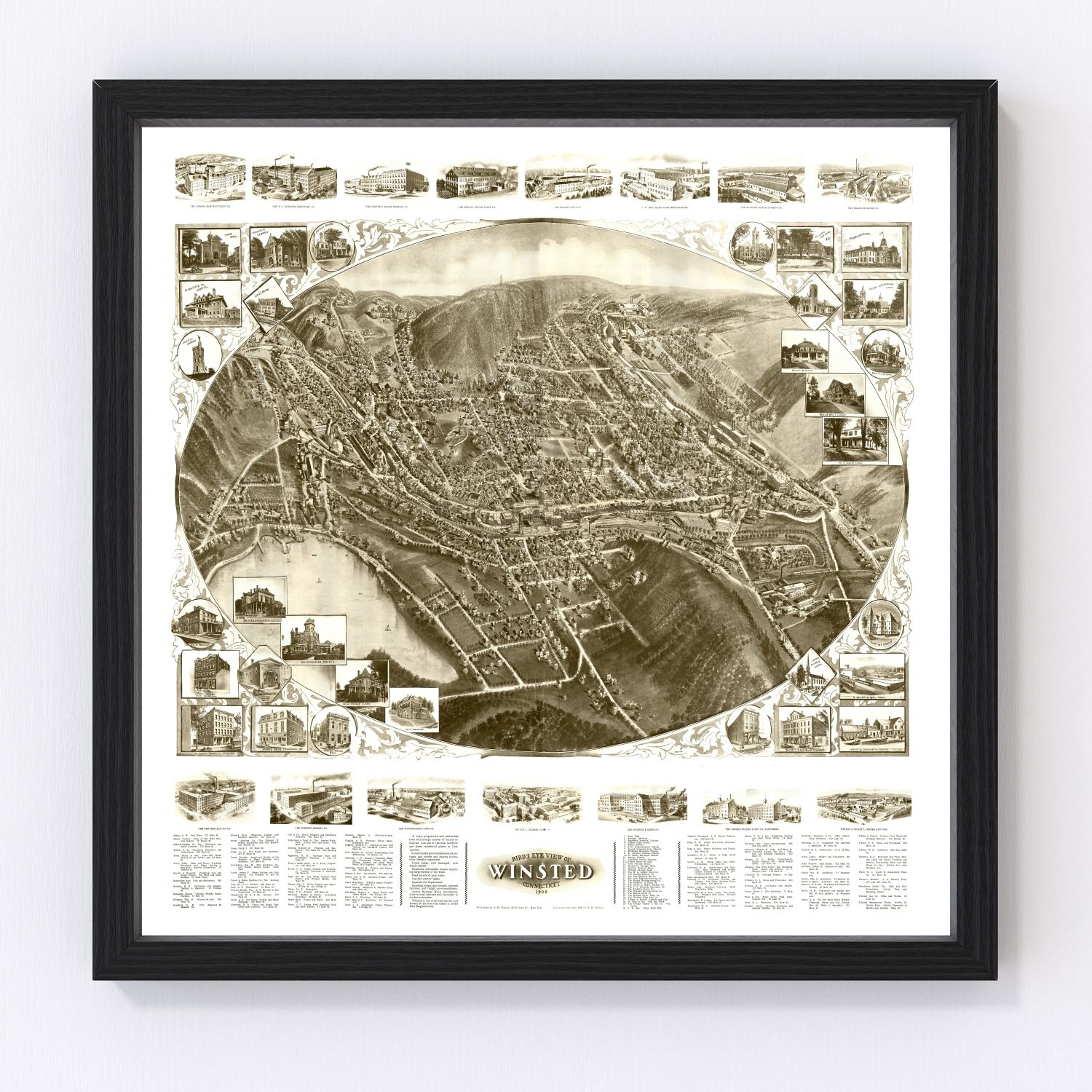 Vintage map of Winsted, Litchfield County, Connecticut, 1908, digitally restored