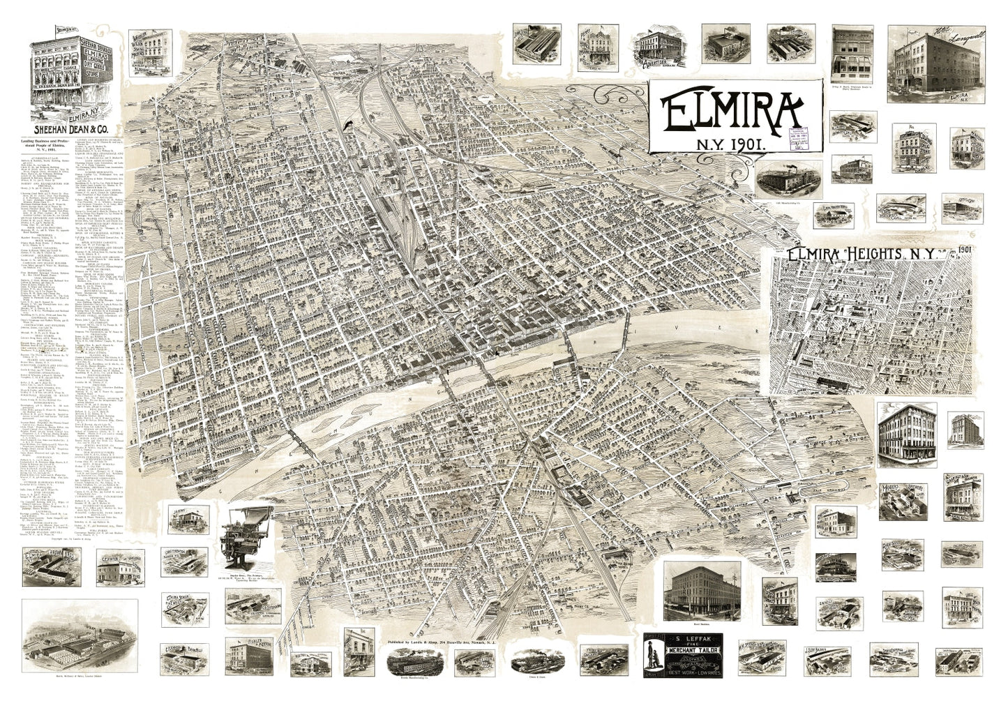 Vintage Map of Elmira, New York 1901