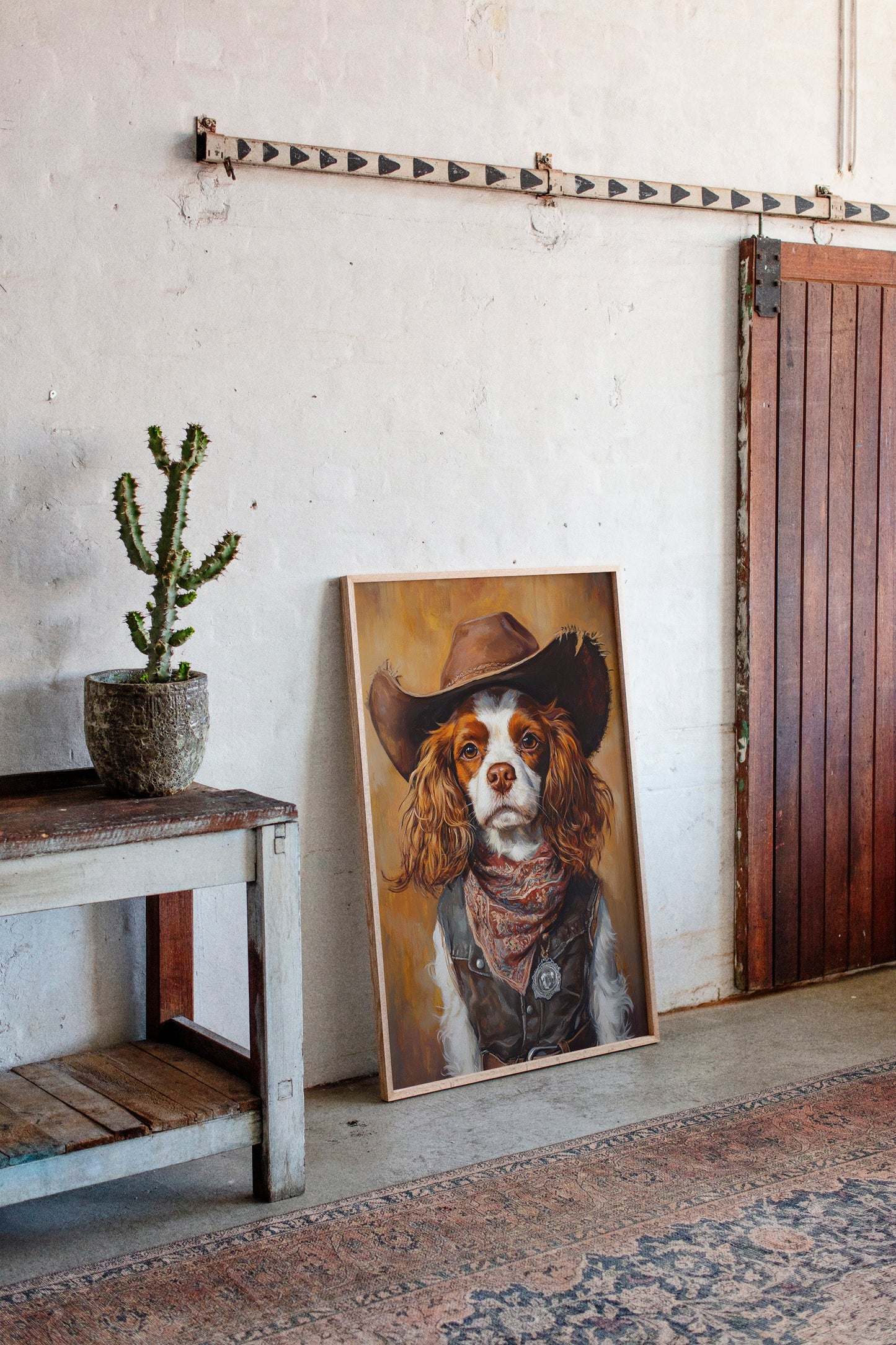 Western Cavalier Cowgirl Dog Art Print