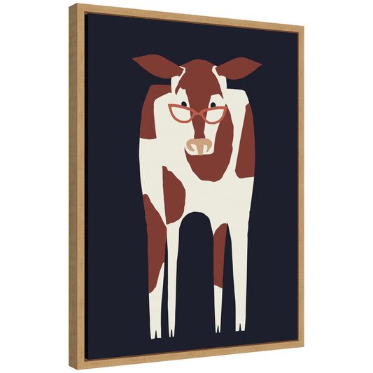 Farm cow framed canvas wall art in a modern frame