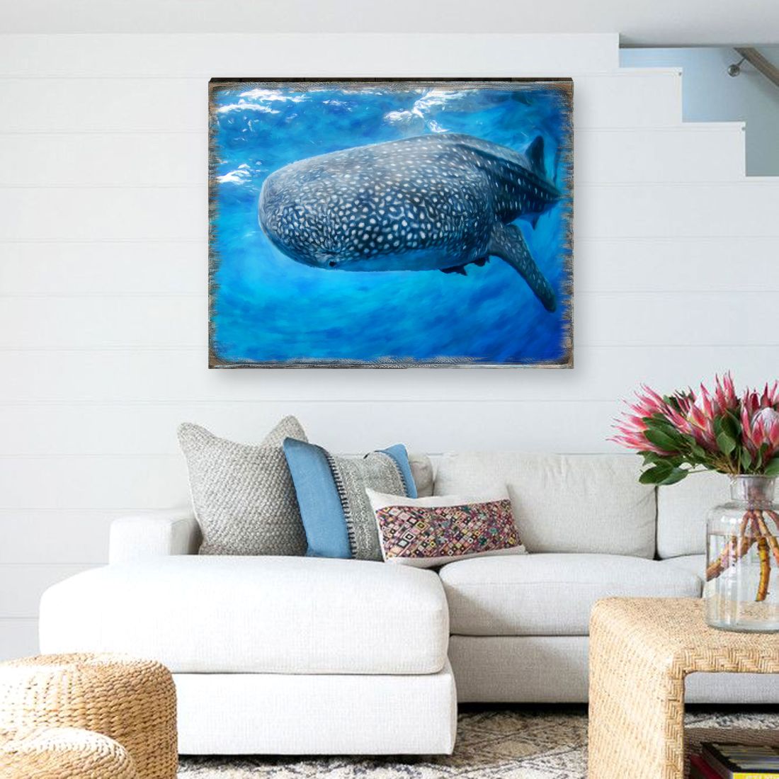 Blue Whale Wood Wall Art - Coastal Sea Life Decor