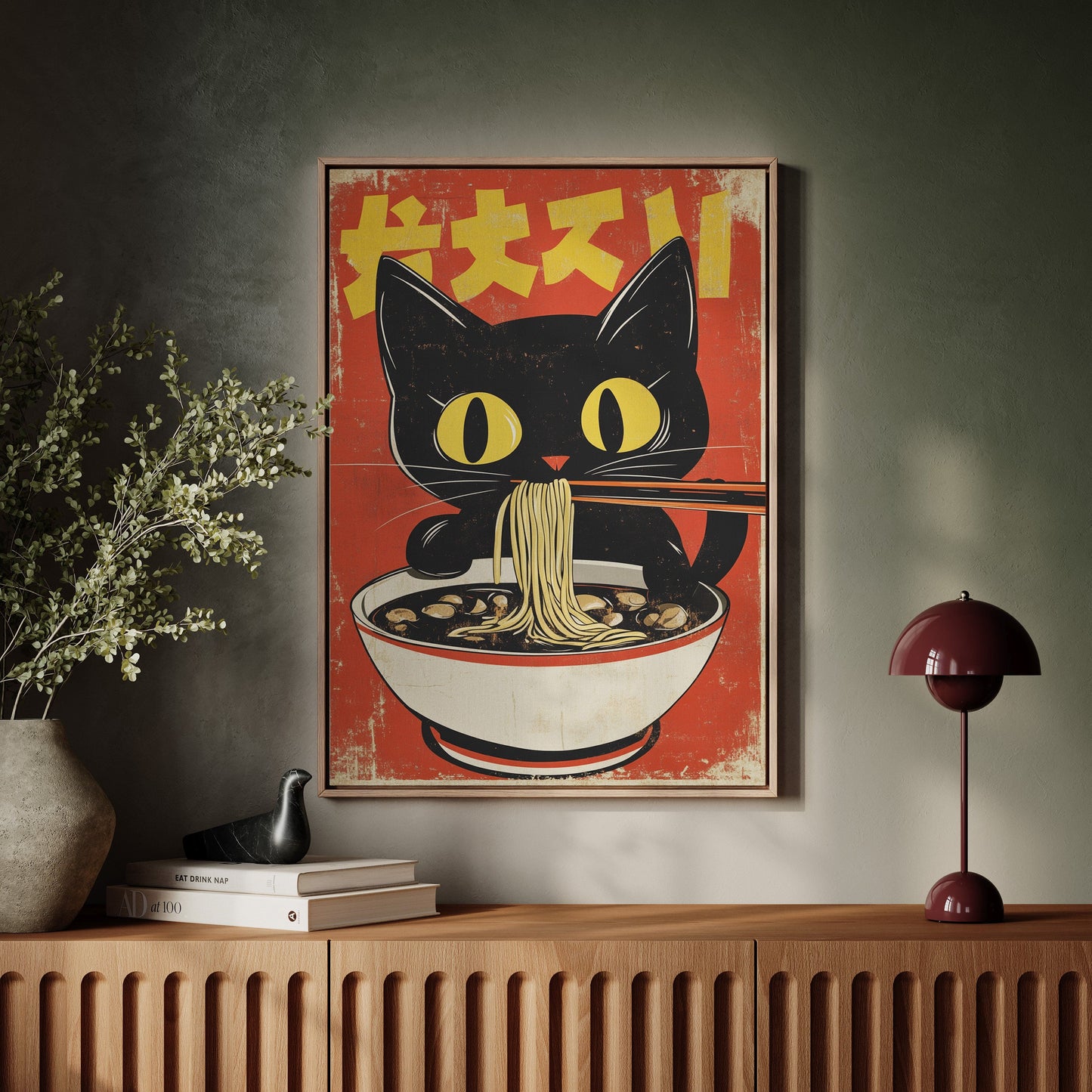 Retro Ramen Cat Japanese-Inspired Wall Art Print