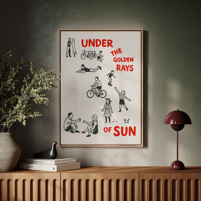 Golden Rays of Joy Retro Bike and Dog Wall Art