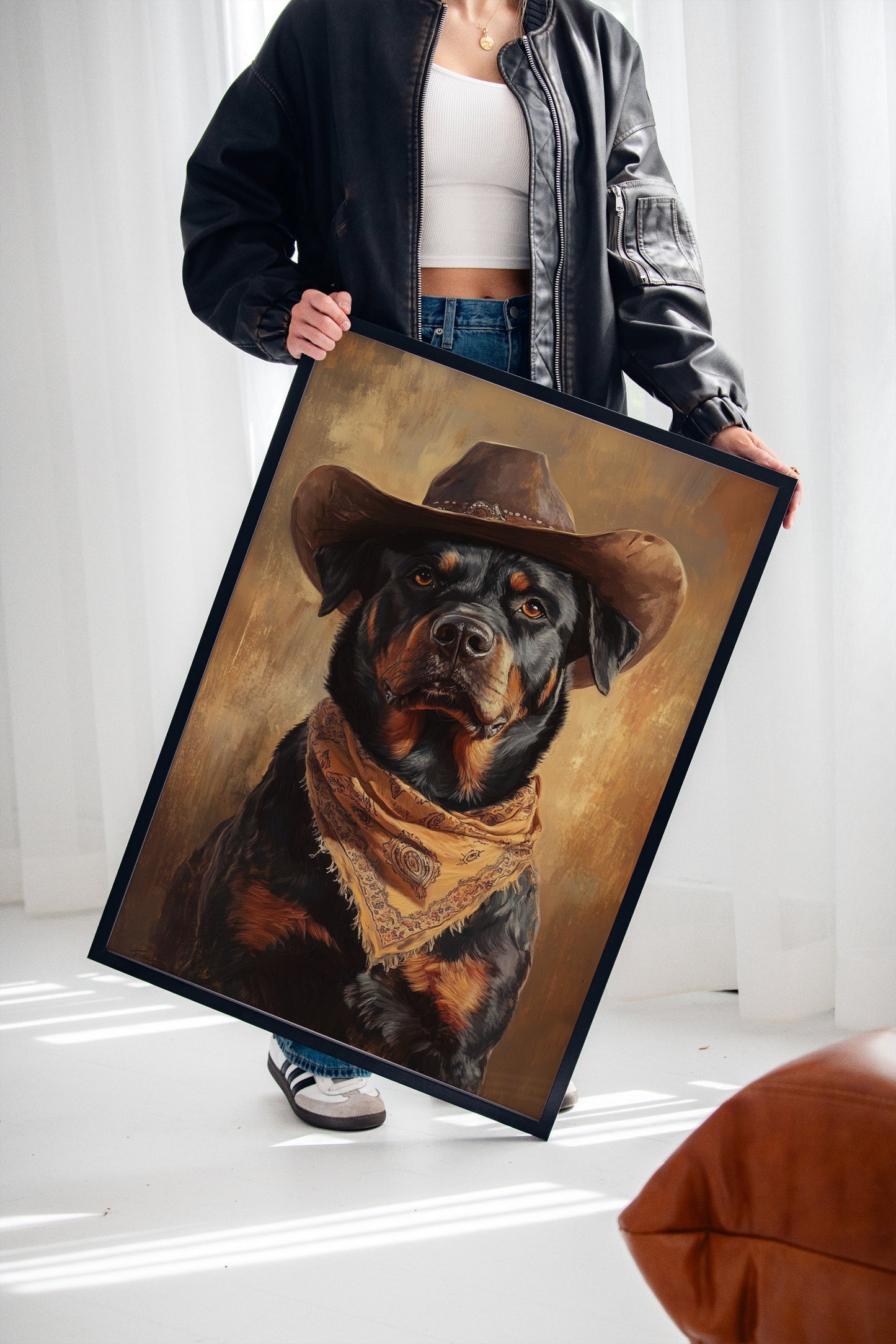 Western Cowboy Rottweiler Rustic Dog Art Print
