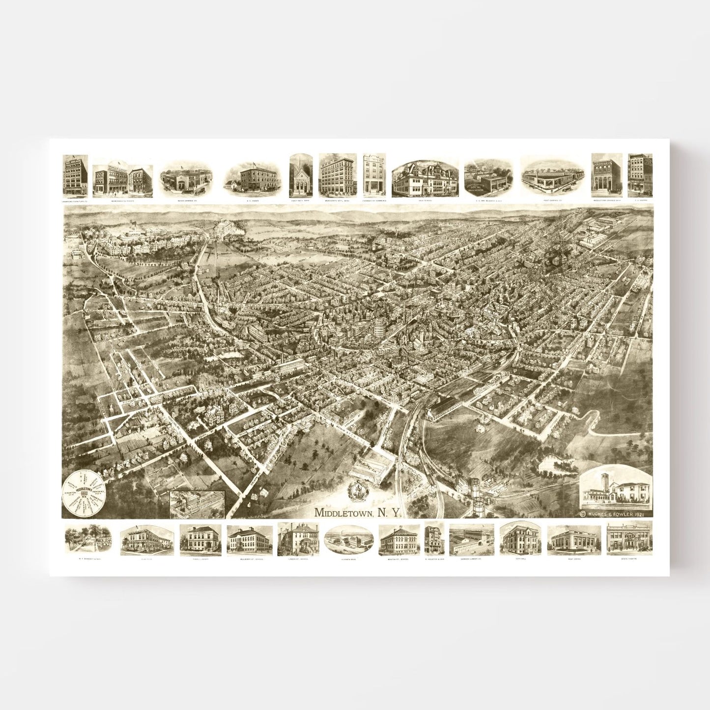 Vintage Map of Middletown, New York, 1921