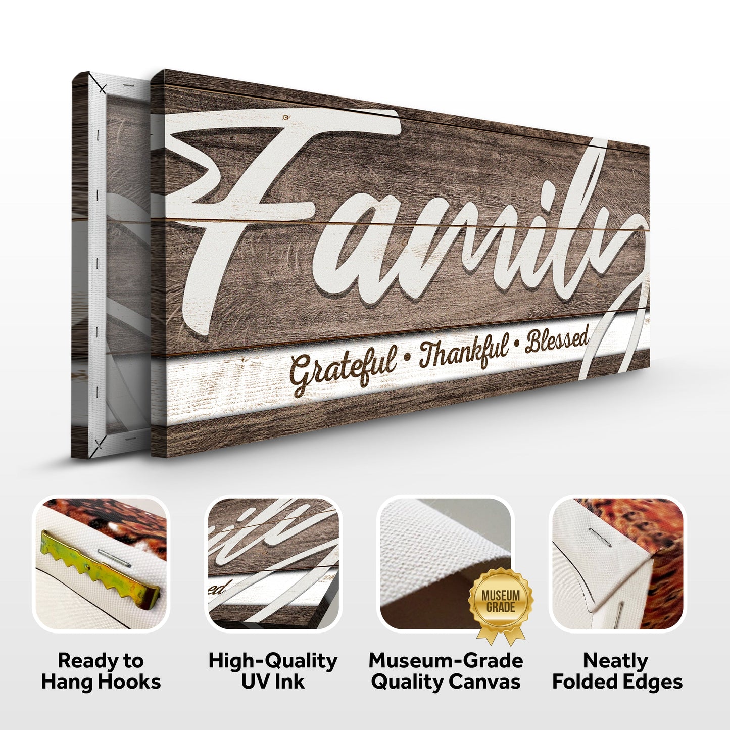 Grateful Thankful Blessed Canvas Wall Art III