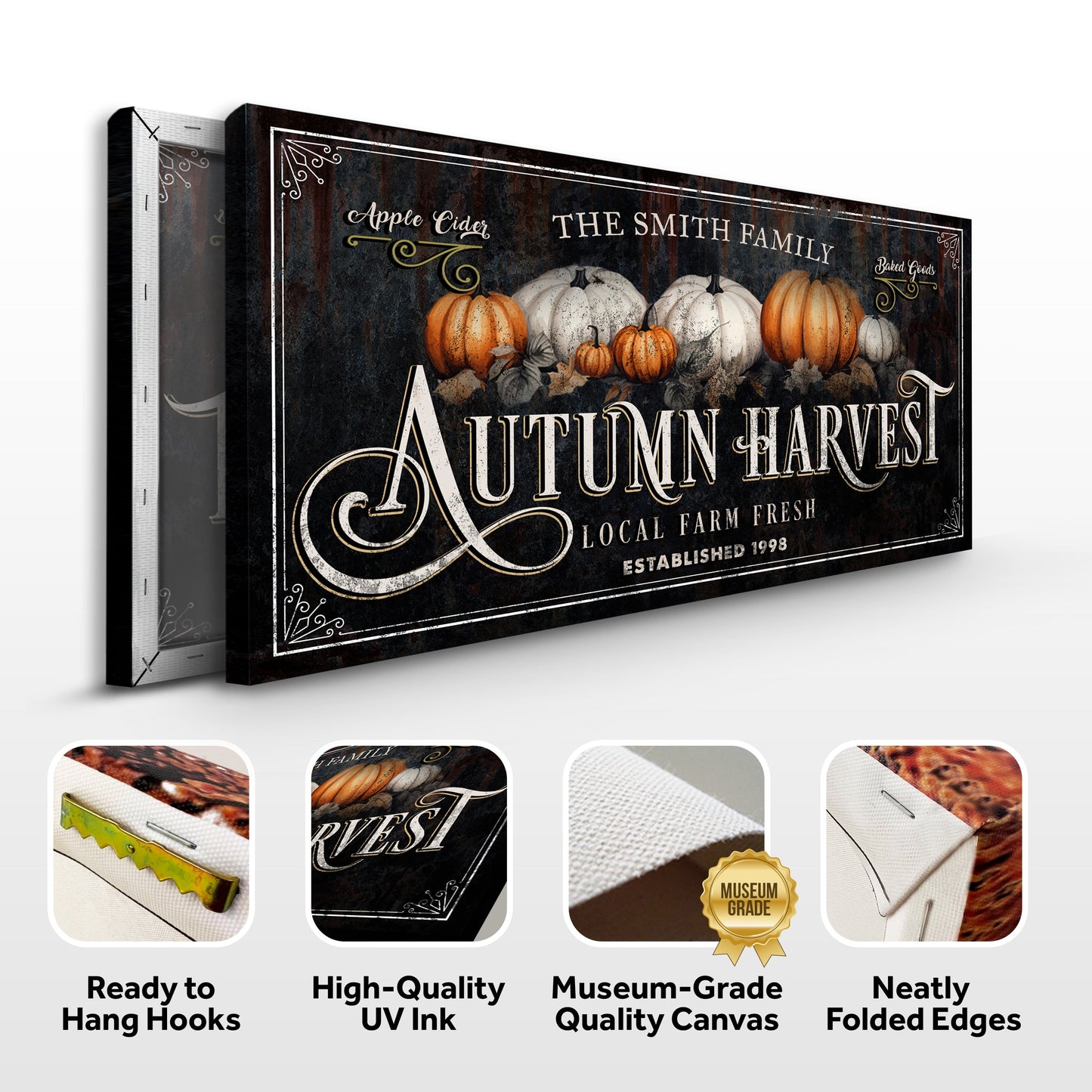 Family Autumn Harvest Thanksgiving Canvas Sign