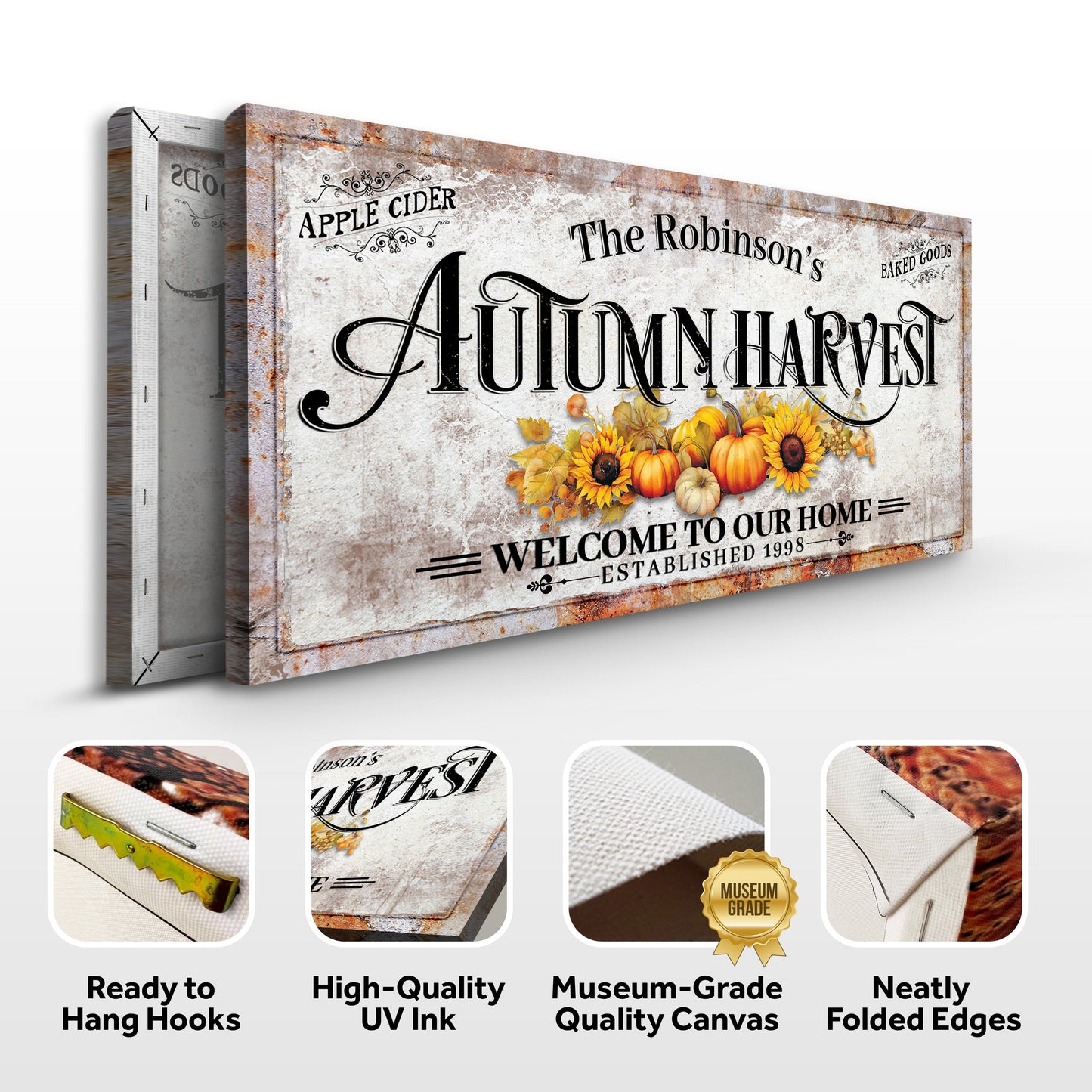Family Autumn Harvest Thanksgiving Canvas Sign II