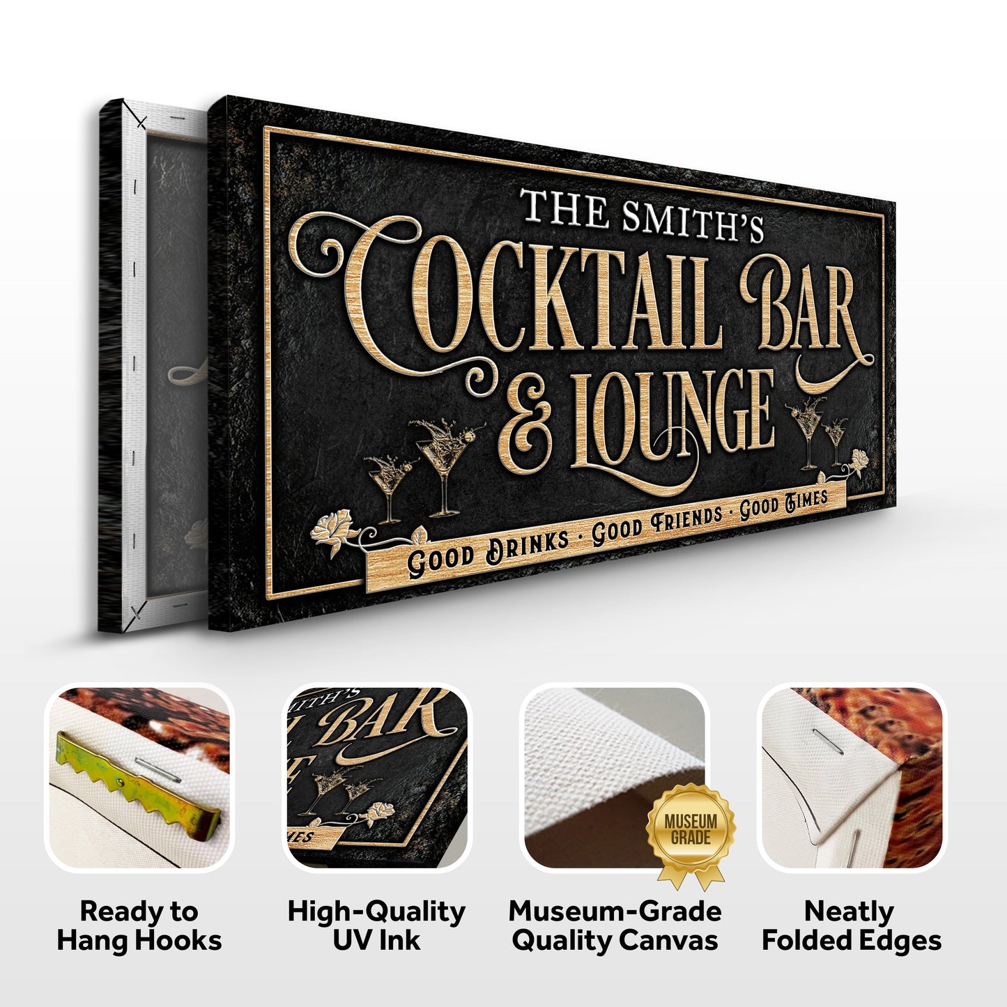 Cocktail Bar and Lounge Sign Canvas Wall Art