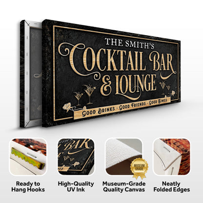 Cocktail Bar and Lounge Sign Canvas Wall Art