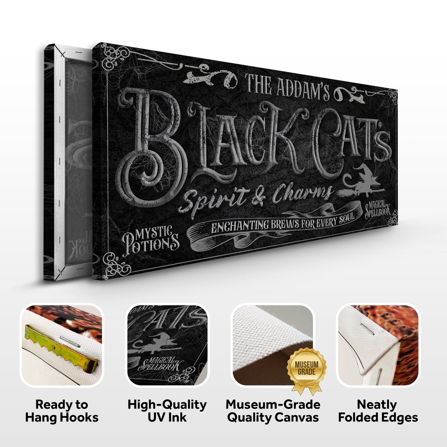 Black Cat's Spirits and Charms Bar Halloween Canvas Wall Art