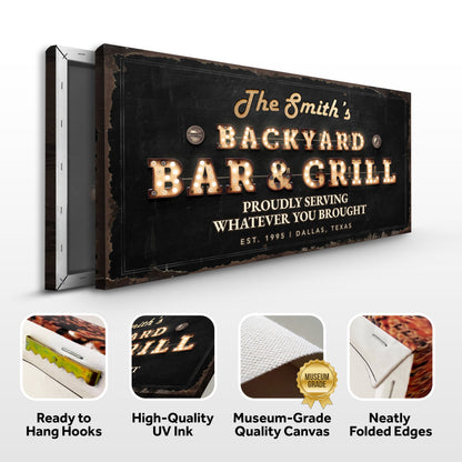 Backyard Bar and Grill Canvas Sign Outdoor Decor