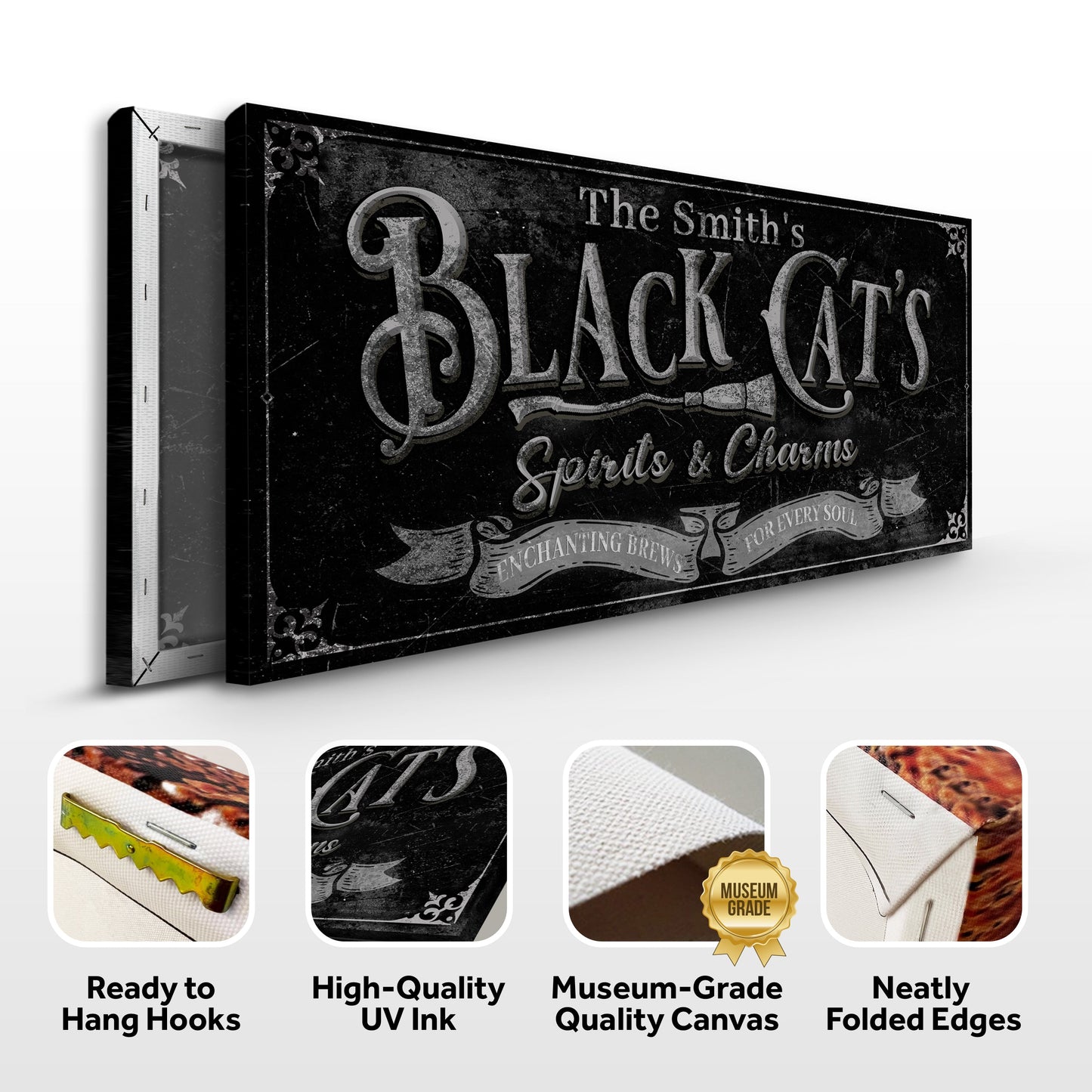 Black Cat's Spirits and Charms Bar Halloween Canvas Wall Art