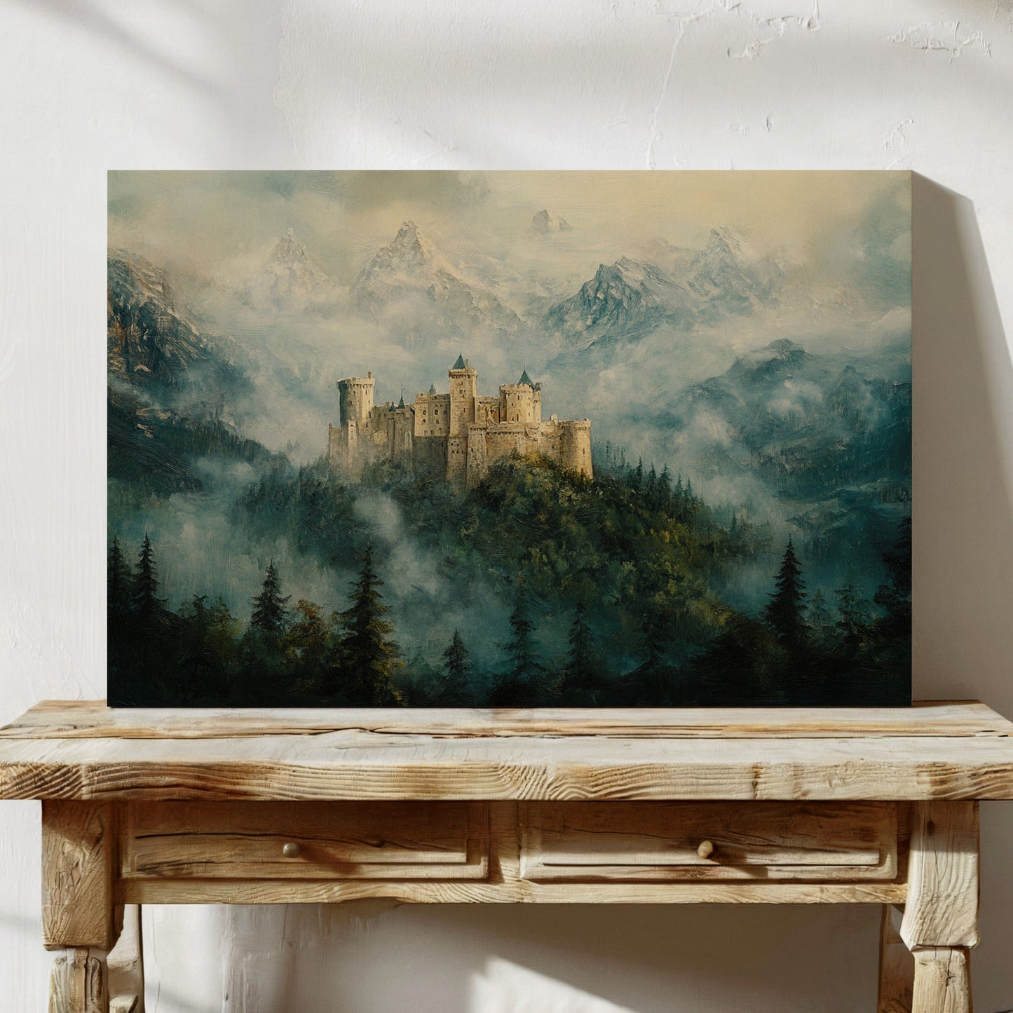 Misty Mountain Castle Fantasy Landscape Wall Art Print