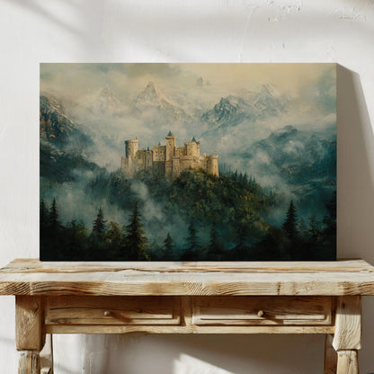Misty Mountain Castle Fantasy Landscape Wall Art Print