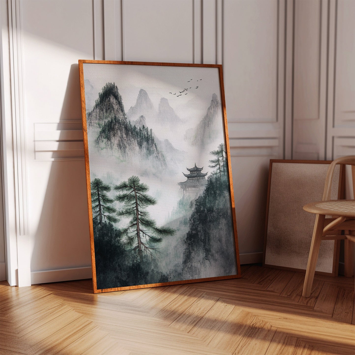 Misty Mountain Zen Wall Art Print - Chinese Ink Landscape