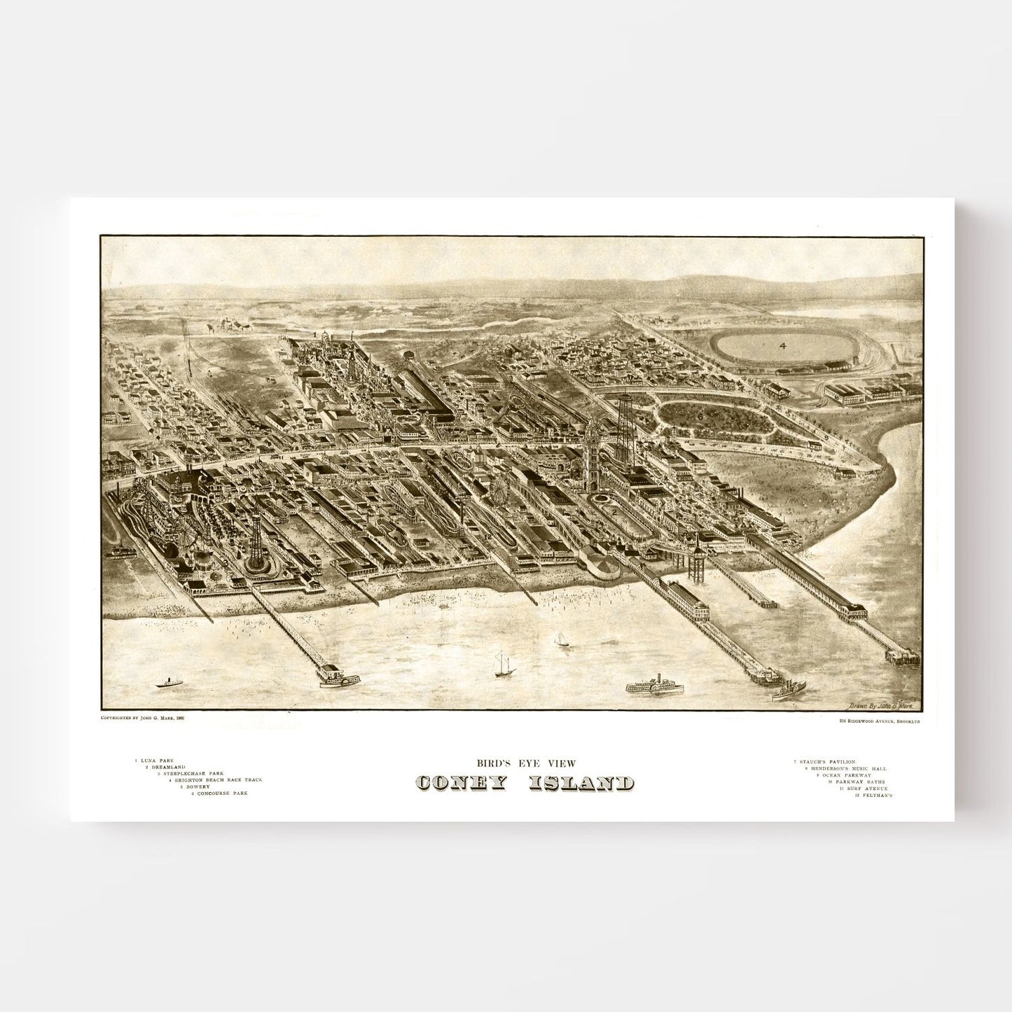 Vintage Map of Coney Island, New York, 1906