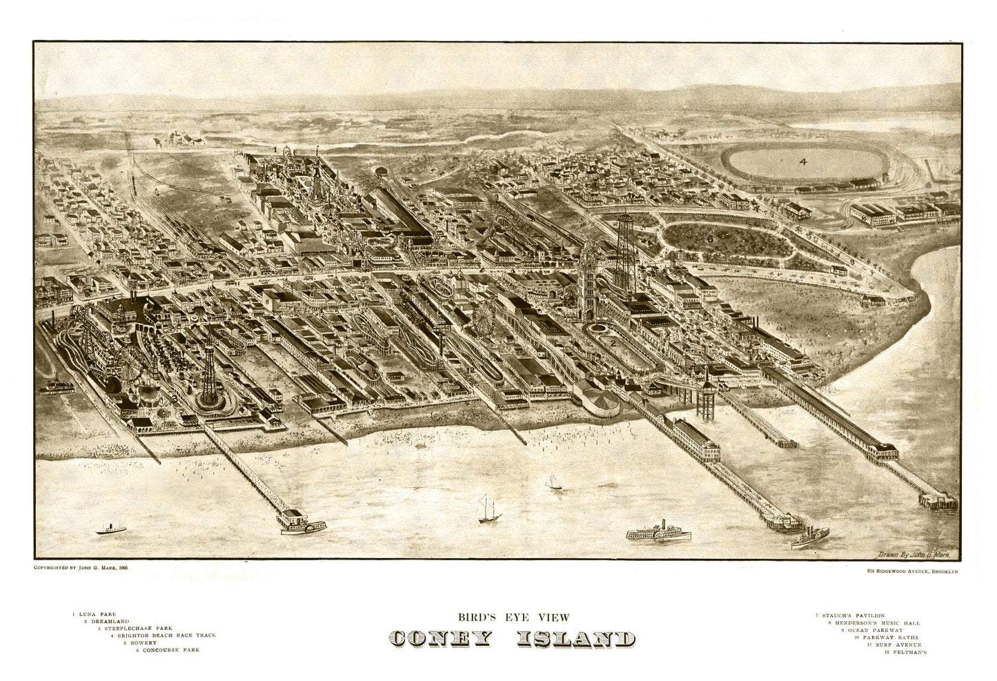 Vintage Map of Coney Island, New York, 1906