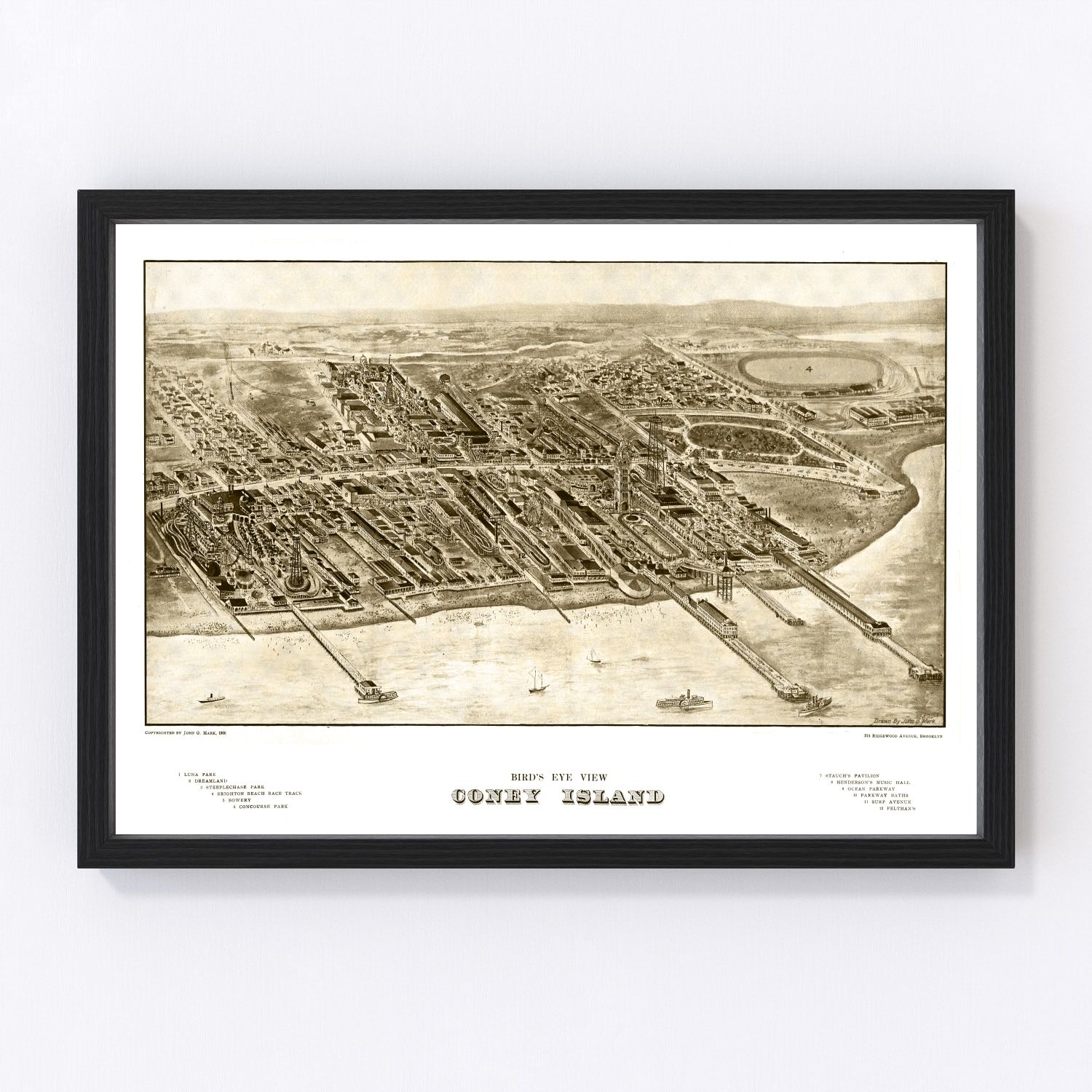 vintage map of Coney Island, New York, 1906