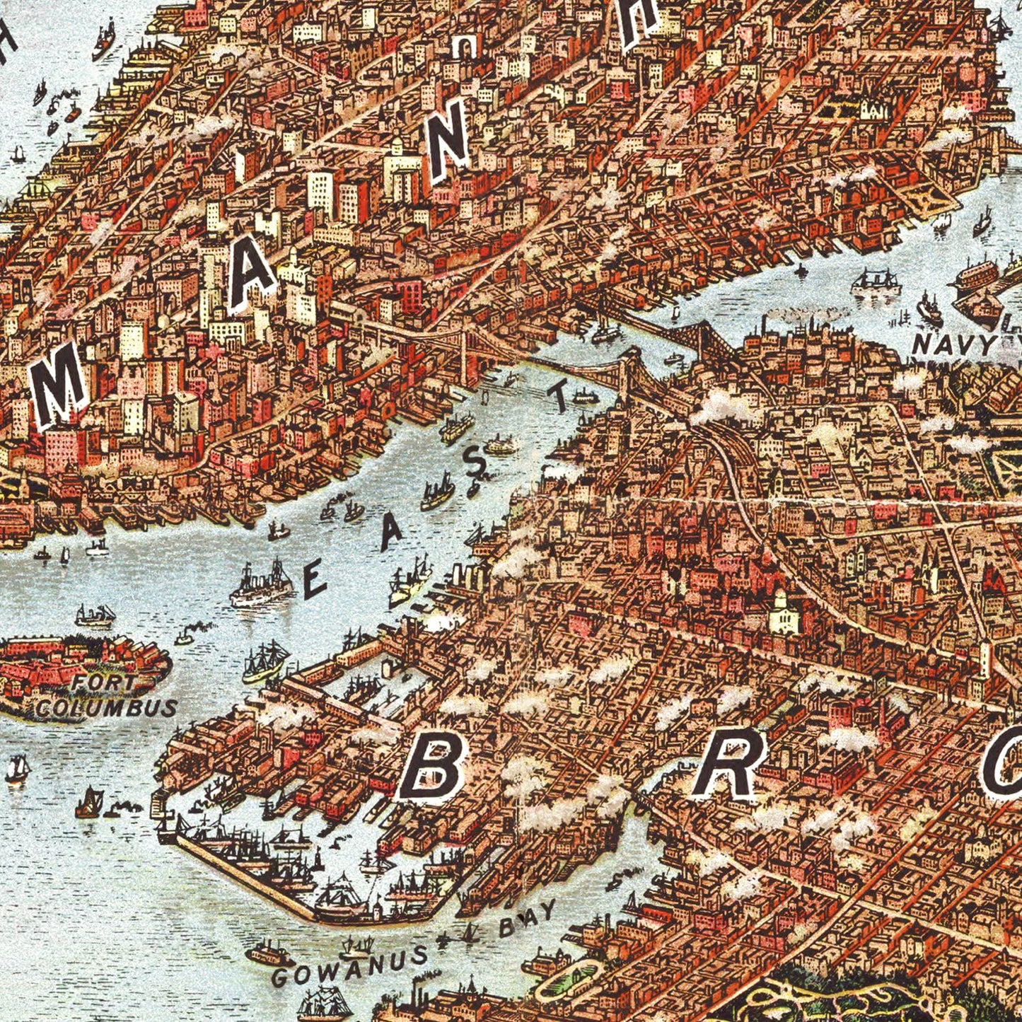 Vintage Map of New York City, New York, 1907